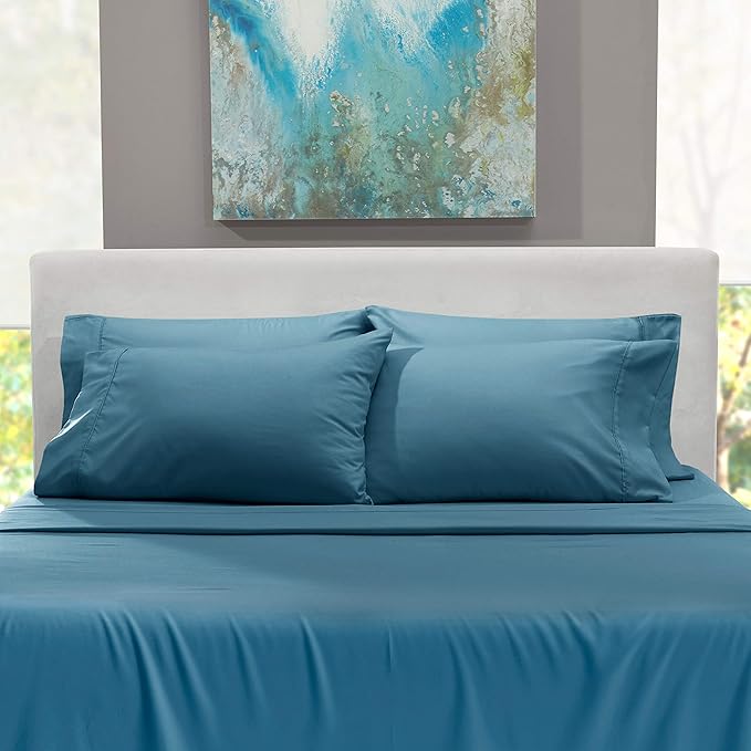 Hearth & Harbor Extra Deep Pocket Queen Sheets Sets - Fits Mattress 18-24 Inches Deep - Extra Deep Pocket Sheets - 6 Piece Queen Size - Blue Heaven