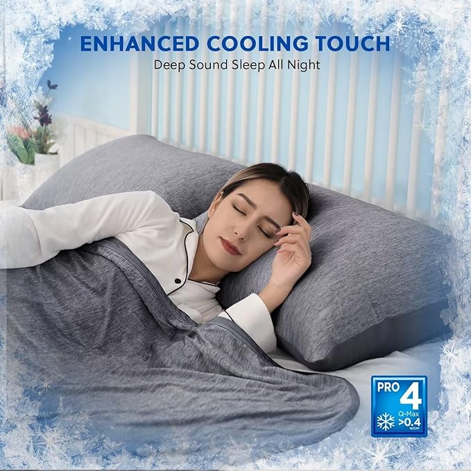 HOMFINE Cooling Pillowcases King Size - Double Side Q-Max 0.439 Cooling Fiber for Pillow Protector, Breathable Cold Pillow Cover for Hot Sleeper Night Sweat, Hidden Zipper, 2 Pack (20"x36", Black)