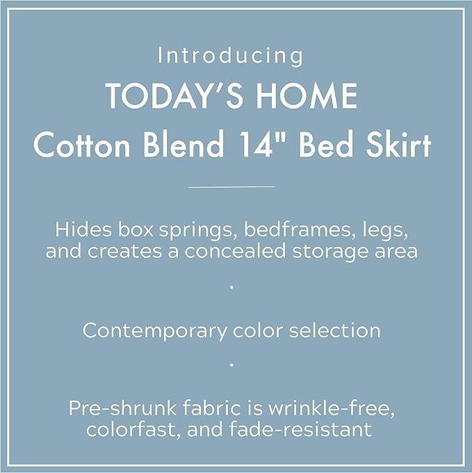 Today’s Home Classic Tailored Bed Skirt Dust Ruffle, Cotton Blend Design, 14" Drop Length, King, White