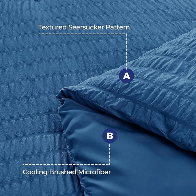 HYMOKEGE Teal Duvet Cover Full Size, Ultra Soft 3-Piece Seersucker Duvet Cover Set with Zipper Closure, Soft Brushed Microfiber Bedding Set with 8 Corner Ties (80"x90", 2 Pillowshams)