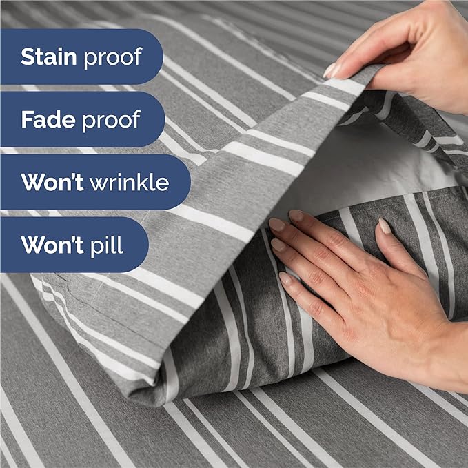 Split King 7 Piece Sheet Set - Comfy, Breathable & Cooling - Hotel Luxury Bedding for Women, Men, Kids, Teens and Children - 1 Flat & 2 Fitted Sheets & 4 Pillowcases w/ Deep Pockets - Grey Stripes 3