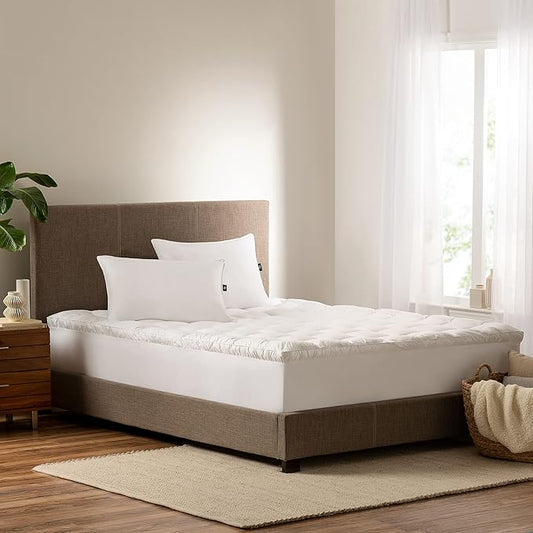 SERTA Down Illusion Soft Hypoallergenic 2 inch Pillowtop Simple Fit Mattress Topper, California King, White