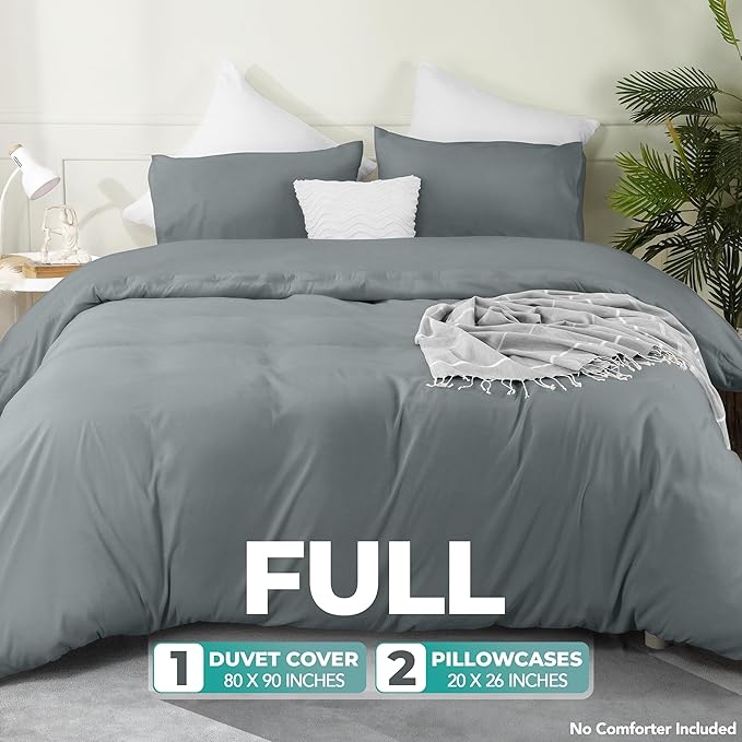 Utopia Bedding Duvet Cover Set with Pillowcases - 3 Pieces Bedding Duvet Cover with Zipper Closure - 1 Duvet Cover with 2 Pillowcases - Soft Brushed Microfiber (Full, Grey)