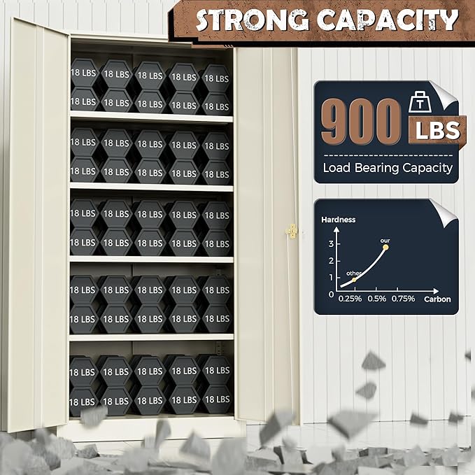 INTERGREAT Tall Metal Storage Cabinet Locking Steel with 4 Adjustable Shelves,72" Lockable Cabinets Lock 2 Doors for Office Garage Supply Home (Cream Gray)