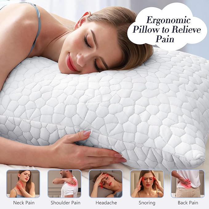 Yettbea Adjustable Shredded Memory Foam Pillows King Size Set of 2, Luxury Bamboo Cooling Pillow w/Washable Zippered Cover, Soft or Firm Support Bed Pillow for Side, Back, Stomach Sleeper