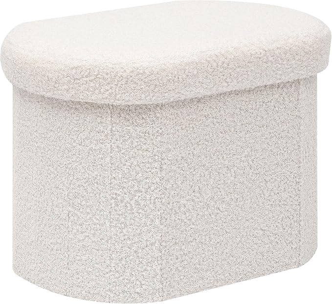 PINPLUS Storage Ottoman Boulce Tufted Oval Small Ottomans Bench Foot Rest with Storage, 16.1"x12.2"x12.2" (White)