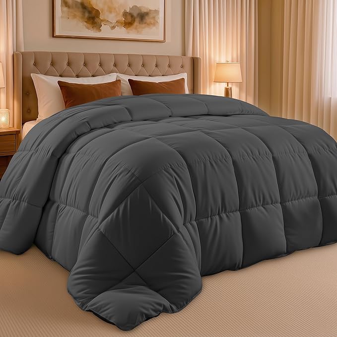 Utopia Bedding King Comforter Duvet Insert, Quilted Grey Comforter with Corner Tabs, Box Stitched Down Alternative Comforters King Size 90 x 102 inches