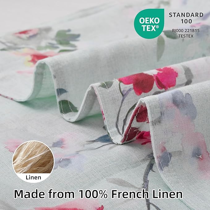 CHUFFED 100% French Linen Pillow Cases Pink Rose Print, Farmhouse Floral Stone Washed Pillow Shams with Envelope Closure Soft Breathable Vintage Pillow Covers for Decor,20x36 inches