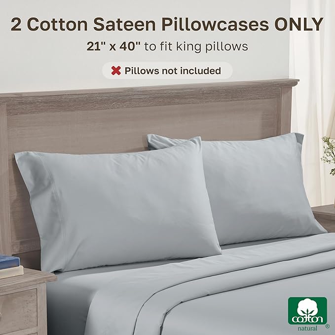 CALIFORNIA DESIGN DEN Luxuriously Soft Hotel Quality 600 Thread Count, 100% Cotton Set of 2 Cases, Crisp & Cool Pillow Cases King Size Set of 2, Fits King Pillows (Light Gray)