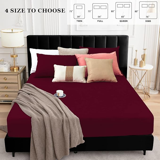 Sufdari Mattress Protector,Waterproof Mattress Cover Queen,18" Deep Pocket Mattress Protector,Fitted Sheet Style with Elastic Rubber Band,Washable and Easy Care-Dark red,Queen