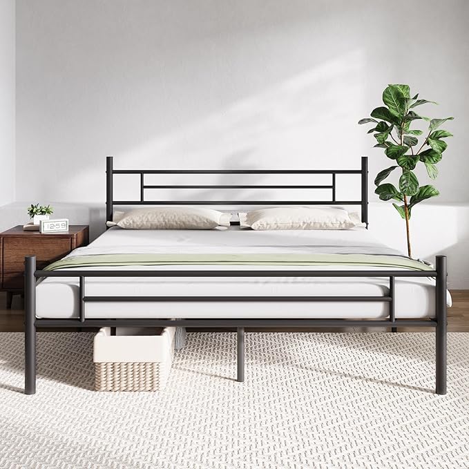 Novilla King Size Bed Frame with Headboard and Footboard, 14 Inch Metal Platform Bed Frame King, Large Storage Space, Strong Metal Slats Support, Mattress Foundation No Box Spring Needed