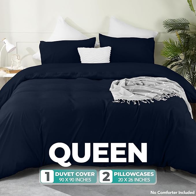 Utopia Bedding Duvet Cover Set with Pillowcases - 3 Pieces Bedding Duvet Cover with Zipper Closure - 1 Duvet Cover with 2 Pillowcases - Soft Brushed Microfiber (Queen, Navy)