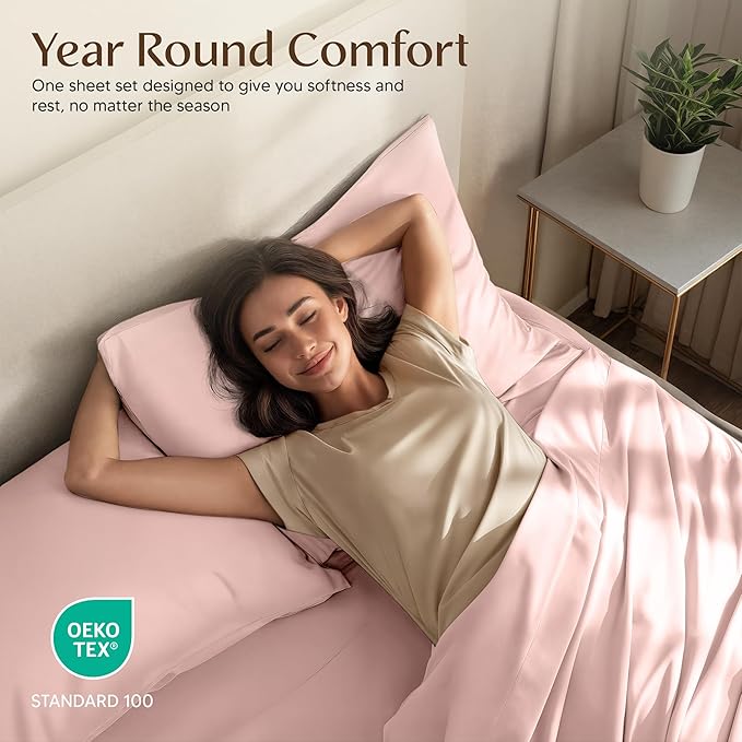 Utopia Bedding King Size Sheet Set – 4 Piece Bed Sheets, Soft and Breathable Microfiber, Includes 1 Fitted Sheet, 1 Flat Sheet and 2 Pillowcases – Oeko Tex (Tea Pink)