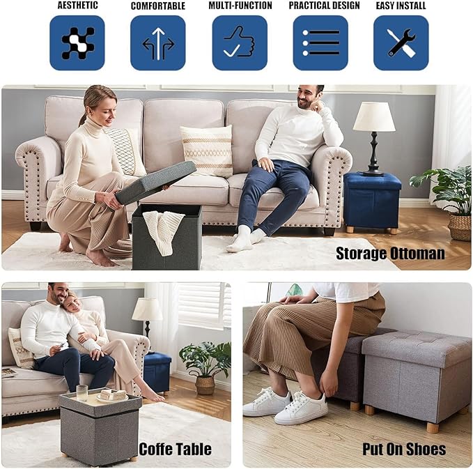 BRIAN & DANY Ottoman with Storage, Square Small Storage Ottoman Foot Rest with Legs, Ottomans Foot Stool for Dorm, Living Room, Entryway 14.8"x14.8"x17.8" (Gray)