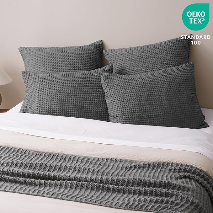 PHF Ultra Soft Waffle Weave Pillow Shams California King Size, No Insert, 2 Pack 20" x 40" Pillowcases,Breathable & Skin-Friendly Pillow Cases, Stylish Decorative Bed Pillow Cases Covers, Grey