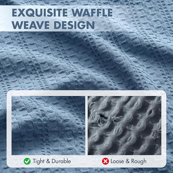 Set of 2 Decorative 100% Cotton Waffle Throw Pillow Covers 20x20, Neutral Coastal Euro Shams Weave European Cushion Cases for Couch Sofa Bed Modern Farmhouse Home Decor, Blue