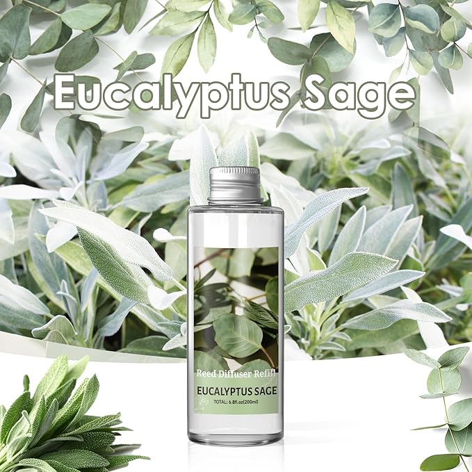 SCENTORINI Reed Diffuser Oil Refill, Eucalyptus Sage Diffuser Oil 6.76 Fl Oz, Natural Scented Essential Oil Refill Long Lasting Summer Home Fragrance for Room Spa Aromatherapy Bathroom Home Decor
