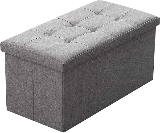 Camabel 30 Inches Folding Storage Ottoman Bench, Ottoman Foot Rest, End of Bed Bench, Storage Chest, Load 660 lb, for Living Room, Bedroom, Entryway Grey