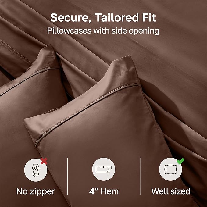 California Design Den Cotton King Pillowcase Set - 400 Thread Count, 100% Cotton Sateen Pillowcases, Set of 2 Pillow Covers, Soft and Breathable - Espresso Chocolate Brown