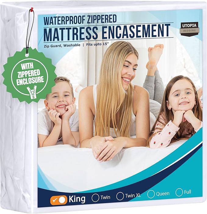 Utopia Bedding King Size Mattress Protector Zippered, 100% Waterproof Bed Bug and Dust Mite Proof Mattress Encasement, Absorbent 6 Sided Mattress Cover