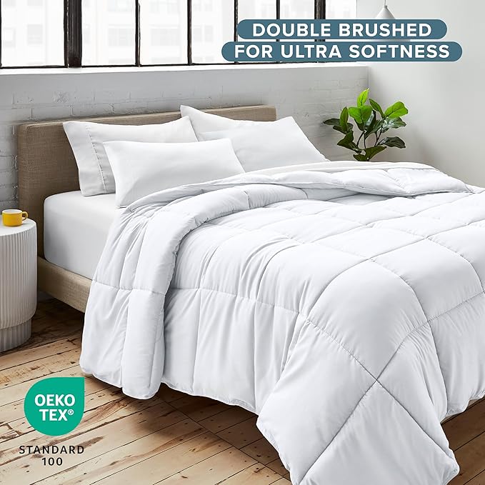 Bare Home Comforter Set - Oversized Queen Size - Ultra-Soft - Goose Down Alternative - Premium 1800 Series - All Season Warmth (Oversized Queen, White)