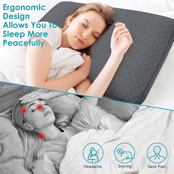 CushyOasis Memory Foam Pillows for Side, Back and Stomach Sleepers, Set of 2, Bed Pillow with Washable Cover and Breathable Mesh, Bed Pillow for Sleeping (Dark Grey，King Size)