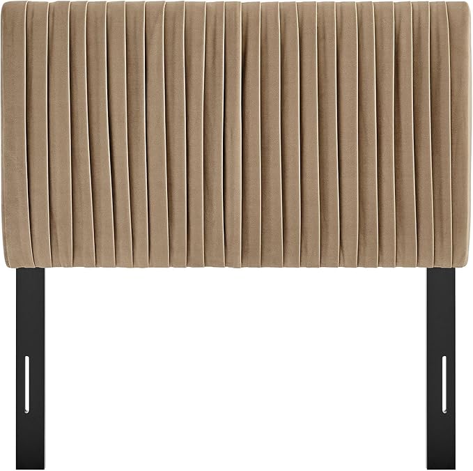 Modway Eloise Twin Velvet Headboard with Ruched Details in Taupe - Modern Bed Headboard Only with Stain-Resistant Performance Upholstery, Height-Adjustable Mount