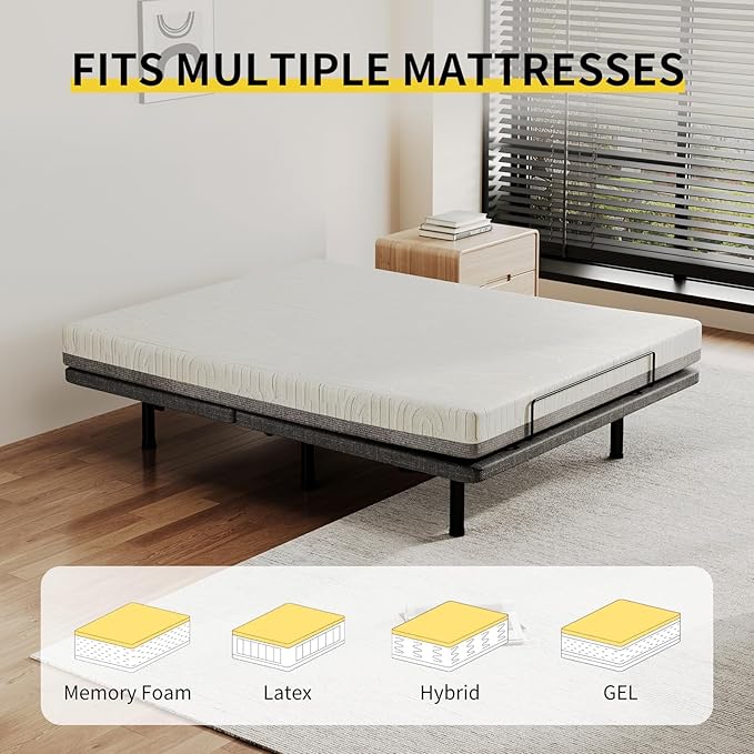 MULIN Full Size Smart Massage Bed Base, Electric Adjustable Frame with 6-Vibration Modes, Head & Foot Incline, 2 USB Ports, Flashlight, Storage Shelf & Remote