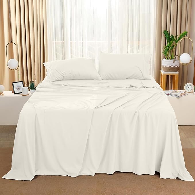 Utopia Bedding Queen Size Sheet Set – 4 Piece Bed Sheets, Soft and Breathable Microfiber, Includes 1 Fitted Sheet, 1 Flat Sheet and 2 Pillowcases – Oeko-Tex - (Ivory) (Pack of 2)
