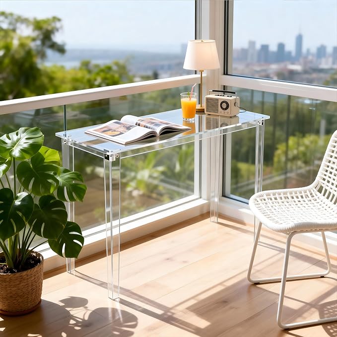 Acrylic Desk, Clear Modern Writing Table for Home Office (Clear, Large)