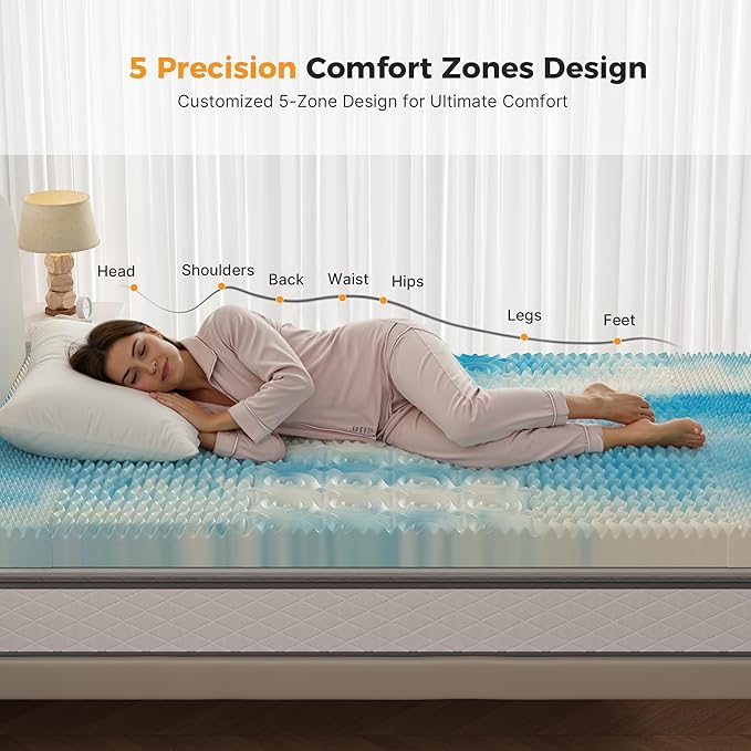 DUMOS Twin 3 Inch Gel Memory Foam Mattress Topper with 5-Zone Support, Cooling Infused Pressure Relief Pad for Back & Hip Pain, Portable Soft Bed Topper for Dorm, RV, Camping, Blue