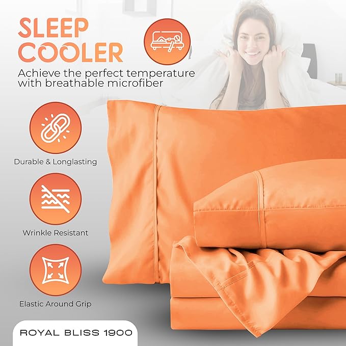 Split King Sheets Set with 2 Twin XL Fitted Sheet - 5 Piece Bedding - Wrinkle Free, Fade Resistant, Double Brushed Microfiber - Deep Pockets/Easy Fit (Peach)