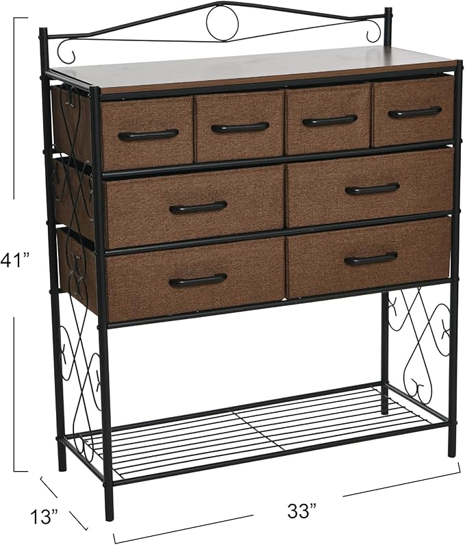 Household Essentials Walnut Iron 8-Drawer Sideboard with Mid-Century Detailing