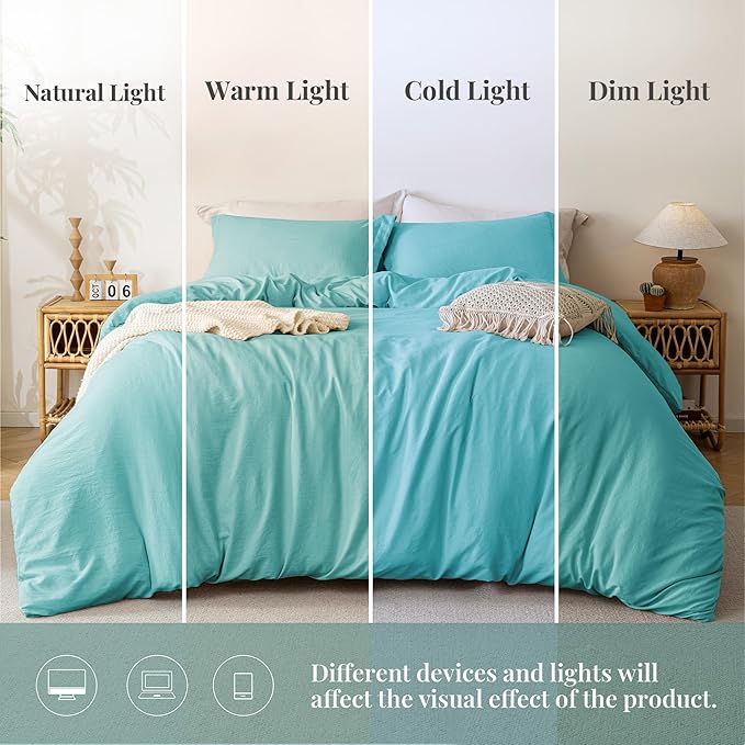 MILDLY Super Soft Duvet Cover - 100% Washed Microfiber Aqua Blue Comforter Cover Set 3 Pieces with Zipper Closure & Corner Ties (No Comforter)