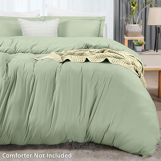 Utopia Bedding Duvet Cover King Size - 3 Piece with Zipper Closure - 1 Comforter Cover 104X90 Inches & 2 Pillow Shams 20X36 Inches (Sage) Comforter Not Included