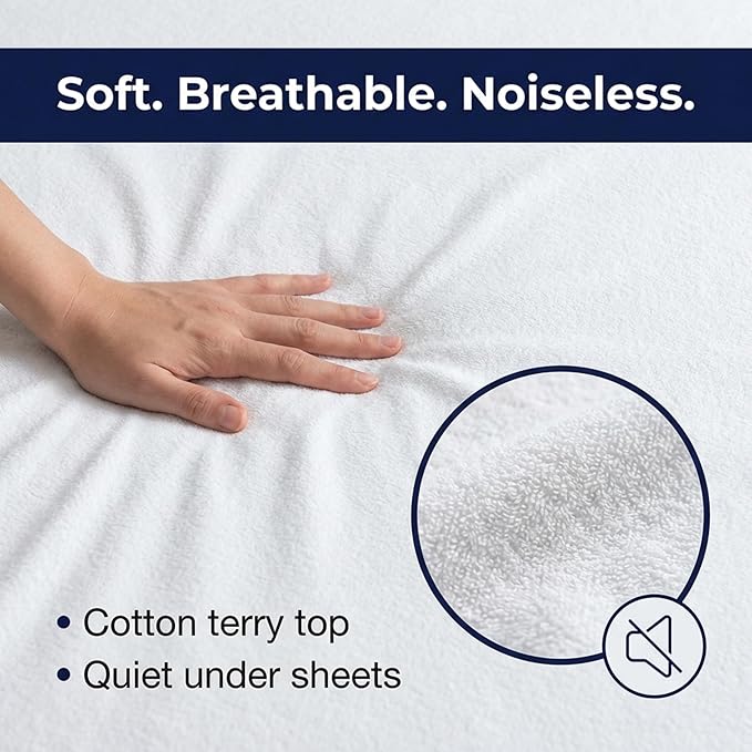 Twin Extra Long (XL) Mattress Protector - Zippered Waterproof Mattress Cover - Deep Pocket Encasement with Cotton Terry Top