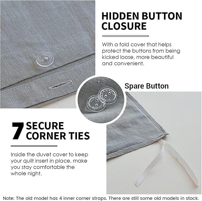 Simple&Opulence 100% Linen Duvet Cover Set 2pcs Basic Style Natural French Washed Flax Solid Color Soft Breathable Farmhouse Bedding with Button Closure - Ultimate Grey, Twin