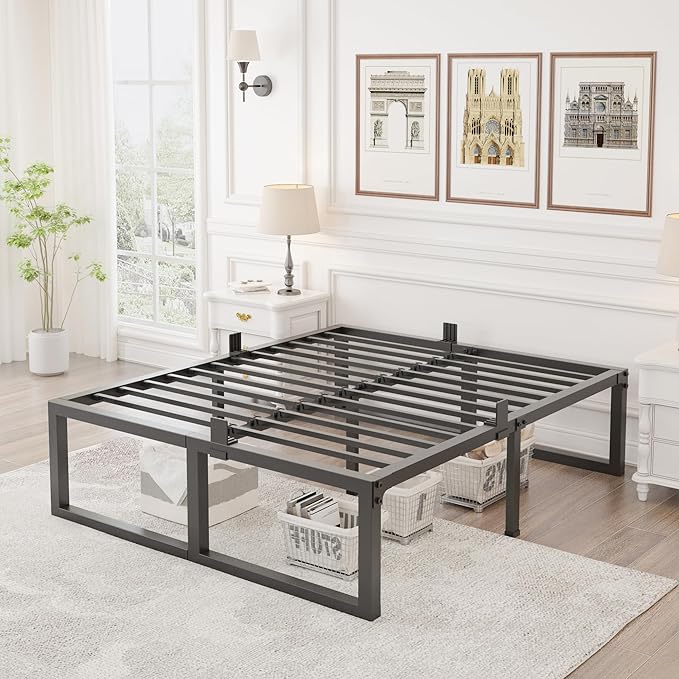 Yitong Angel Full Size Bed Frame, 18 Inch Heavy Duty Support 3500 lbs Metal Platform, No Box Spring Needed/Noise Free/Non-Slip/Steel Slat Support/Easy Assembly