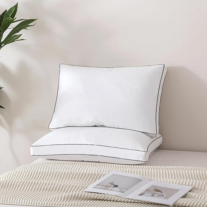 ELNIDO QUEEN Goose Feather Down Fiber Pillows King Size Set of 2，Luxury Hotel Collection Bed Pillows for Sleeping， Down Surrounded Pillows 2 Pack, Soft ＆ Fluffy for Side, Back Sleepers 20x36 in