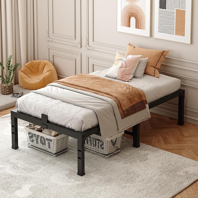 FUIOBYVV Twin Bed Frames,18 Inch Heavy Duty Metal Platform Bed Frame Twin Size Support Up to 3500 lbs,No Box Spring Needed,No Shaking,Steel Slat Support,Noise Free,Easy Assembly