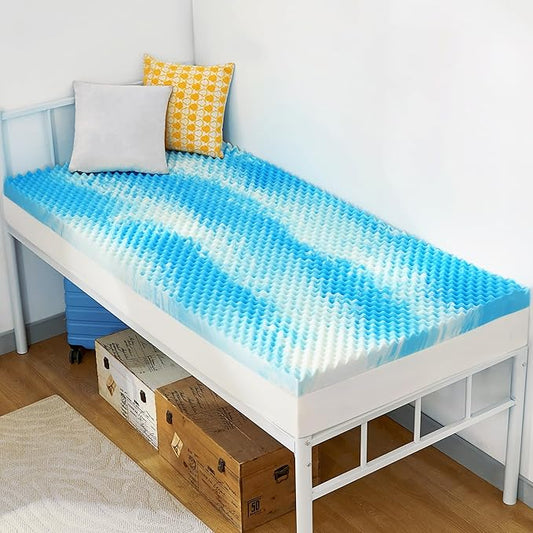 SINWEEK 2 Inch Egg Crate Memory Foam Mattress Topper Twin XL, Twin Extra Long Mattress Pads for College Dorm Room, Pressure Relieve CertiPUR-US Certified,39x80 Inches, Blue