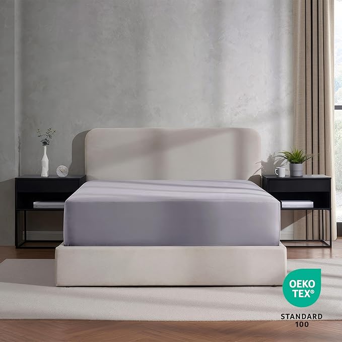 Nestl Grey Lavender Extra Deep Pocket Twin Fitted Sheet Kids, Luxury Twin Size Fitted Sheet Only Easily Fits 18 to 24 Inch Mattress, Super Soft, Wrinkle-Free, and Breathable Sheets with Corner Straps