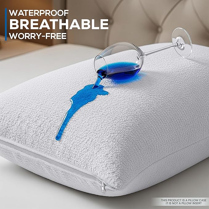 Utopia Bedding Set of 2 Waterproof Pillow Protectors with Zipper Queen Size, Terry Pillow Covers, Bed Bug and Dust Mite Proof Pillow Cases