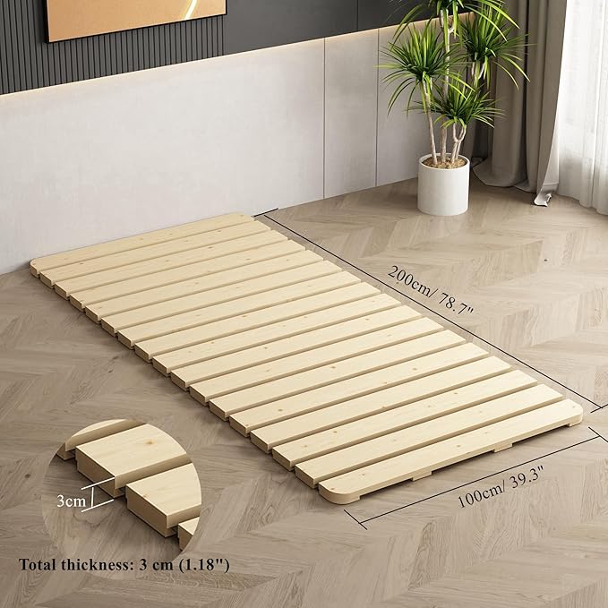 Breathable Moisture-Proof Bed Plate, Guest Tatami Mat,Wood Roll-Type Slatted Bed Japanese Floor Futon Mattress, Floor Sleep Bedding (Twin)