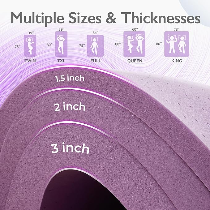 BDEUS 3 inch Queen Mattress Topper, Cooling Gel Memory Foam Bed Topper for Pressure Relief and Back Pain, CertiPUR-US