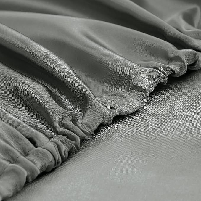 Homiest 4pcs Satin Sheets Set Luxury Silky Satin Bedding Set with Deep Pocket, 1 Fitted Sheet + 1 Flat Sheet + 2 Pillowcases (Queen Size, Dark Grey)