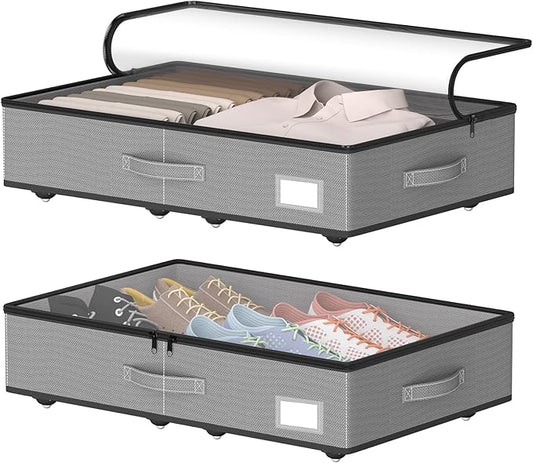 EE-RoomWorld Under Bed Storage with Wheels, No Assemble Required 5.5 inches height grey under bed storage bins,Low Profile Rolling Underbed Shoe Storage containers，dorm underbed storage drawers