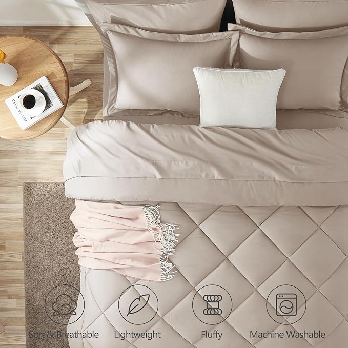 CozyLux Full Size Comforter Sets Linen - 7 Pieces Bed in a Bag Full, Luxury Soft Bed Set for All Seasons, Bedding Set with Down Alternative Comforter, Sheets, Pillowcases & Shams