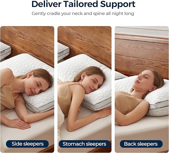 Cooling Pillow with Shredded Memory Foam for Sleeping, 20x30 Adjustable Bed Pillow with Cool & Bamboo-Derived Rayon Side, Firm Pillow with Cooling Gel for Hot, Back, Stomach or Side Sleeper (Queen)