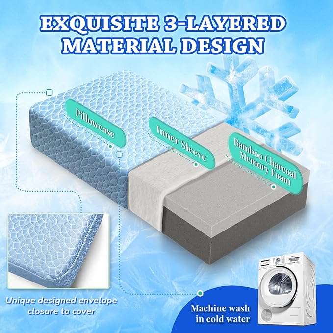 HARBOREST Cooling Cube Pillow - Side Sleeper Pillow for Neck and Shoulder Pain, Memory Foam Pillow Cube Pro with Adjustable Firmness,24"x12"x5", Blue